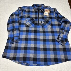 Five Brother Half Zip Front Logger Blue/Black Plaid Flannel Shirt 2XL NWT